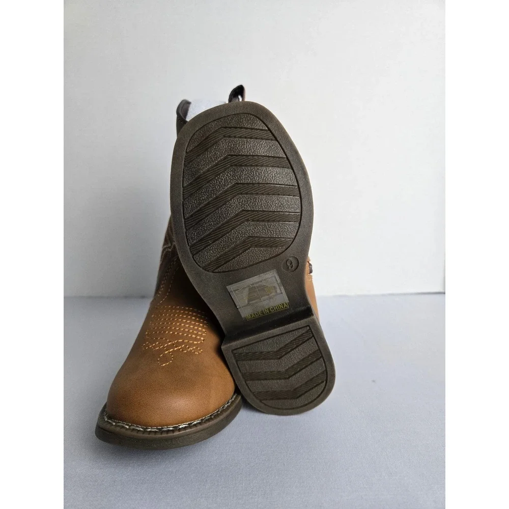 Kids Brown Western Cowboy Boots Side Zip Square Toe Size 6 Toddler